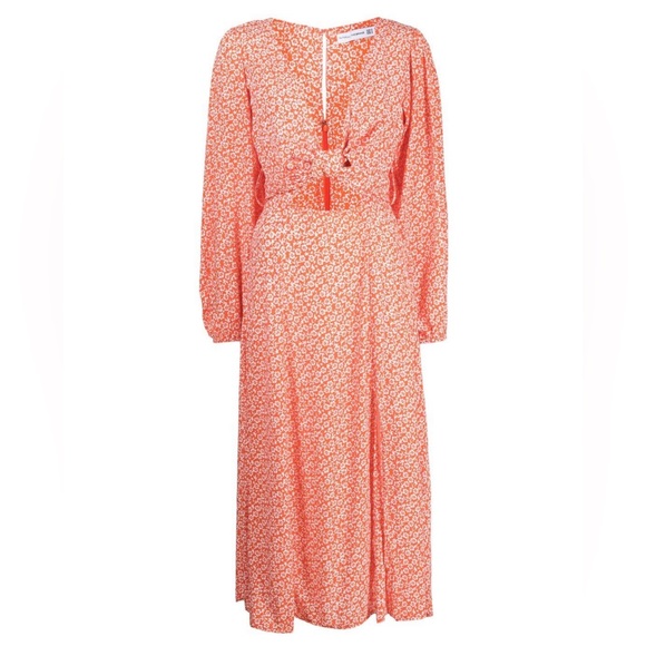 Faithfull the Brand orange floral V-neck dress, cut-out, flared skirt - Picture 1 of 3
